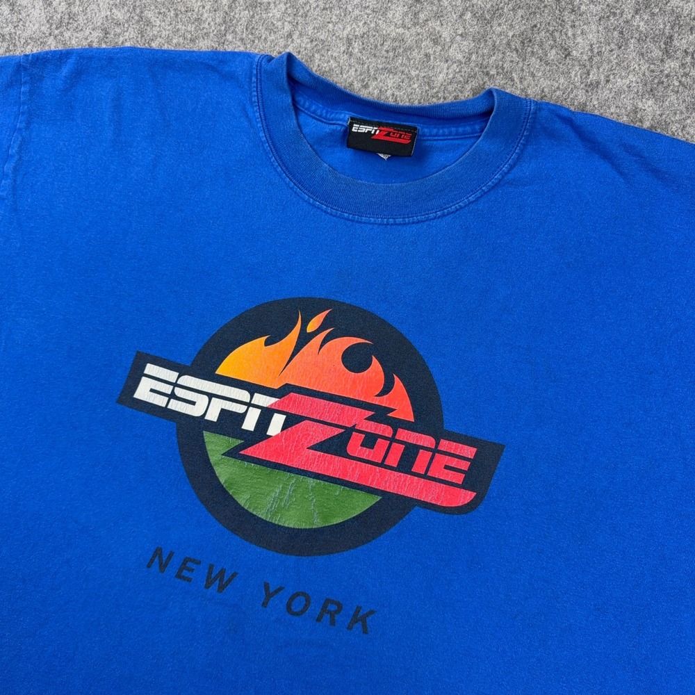 VTG ESPN Zone T Shirt Men XL Blue New York Graphic Tee Cotton Sportswear 90s USA